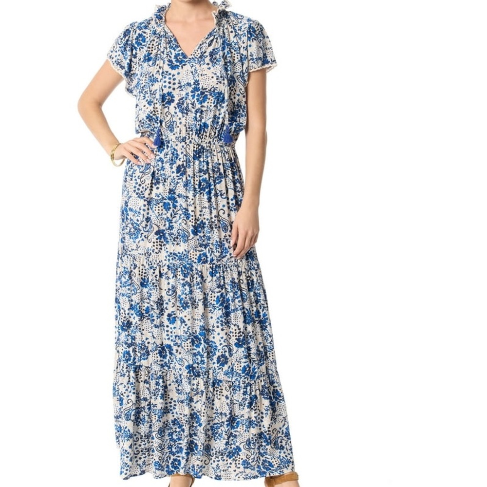 Jessica Simpson Blue and White Floral Maxi Dress